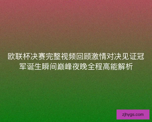 欧联杯决赛完整视频回顾激情对决见证冠军诞生瞬间巅峰夜晚全程高能解析